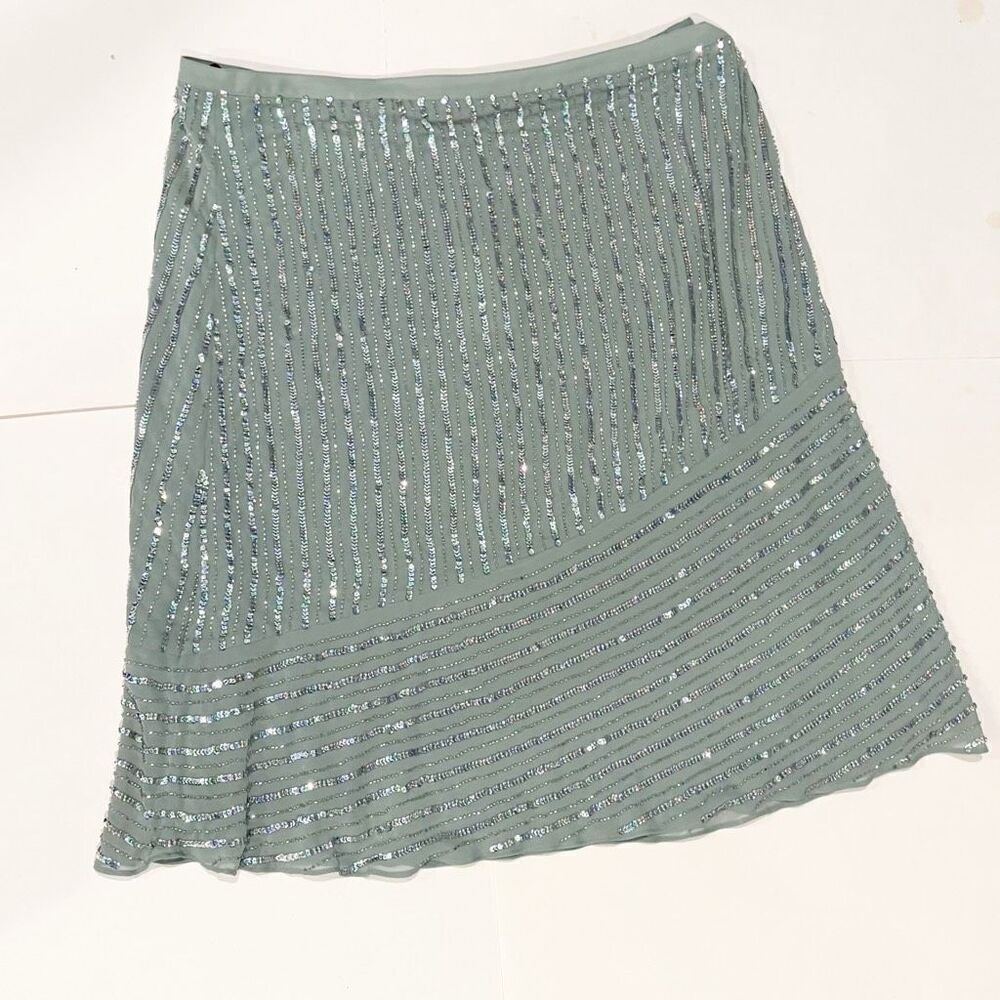 NWT Boden Sequin Skirt Size 18 Regular Green silver sequin A Line